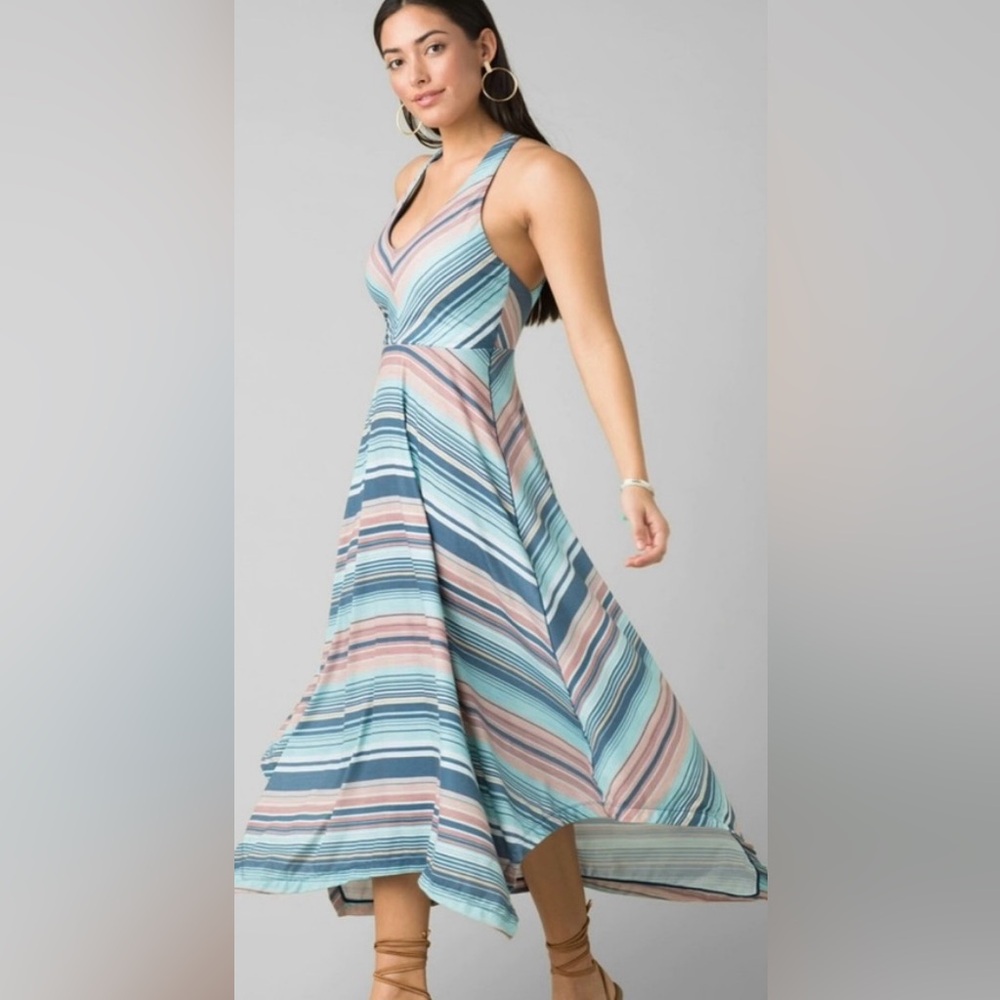 Prana Blue and Pink Striped Maxi Dress